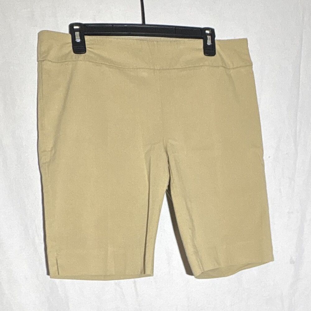 Eight Clovers Women's Beige Solid Bermuda Shorts Petite Size 12P
